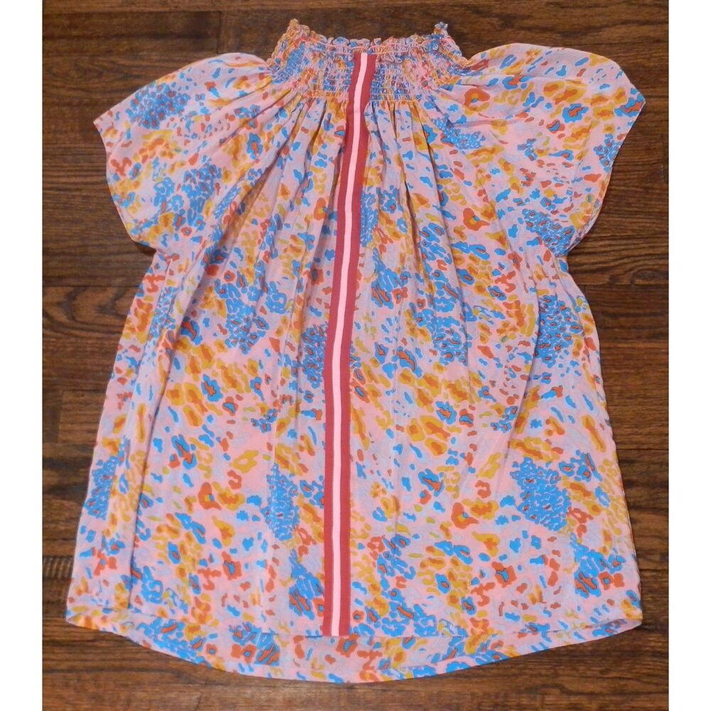 Rungolee Abstract Pink Blue Orange Silky Blouse Womens Small